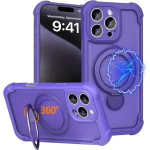 for iPhone 16 Pro Max Case MagSafe,3-in-1 [Magnetic+Kickstand+Ring Holder] [Full Camera Protection] Military Shockproof Protective Phone Case for iPhone 16 Pro Max Kickstand CoverPurple