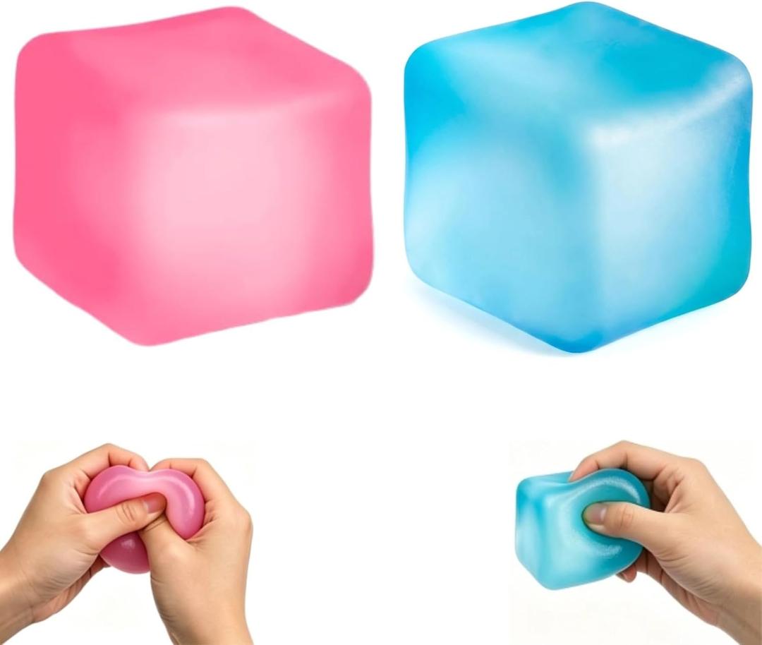Stress Cube Squishy Toys,Relief High Density Ice Squeeze Ball, Ice Cubes Squishies for Anxiety Relief, Slow Rising Ice Cubes Stress Balls, Focus & Play (Two Solid Colors)