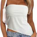 CSDAJIO Asymmetrical Tops for Women Ruched Side Long Tube Top Strapless Bandeau Top Summer Going Out Backless Shirt (White, XL)