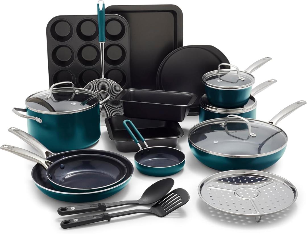 Blue Diamond 20 Piece Cookware Set, Green