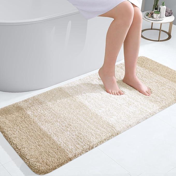 OLANLY Bathroom Runner Rugs 47x20, Extra Soft Absorbent Microfiber Bath Rugs, Rubber Backing, Quick Dry, Washable Bath Mats for Bathroom Floor, Tub and Shower, Home Decor Accessories, Light Beige