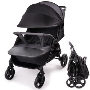 Lvvbaby Double Stroller with Adjustable Large Canopies, Double Seats Lightweight Stroller for Twins,Compact Fold,One-Handed Fold,Reclining Seats,Silent Wheel,5-Point Harness and Big Storage Basket