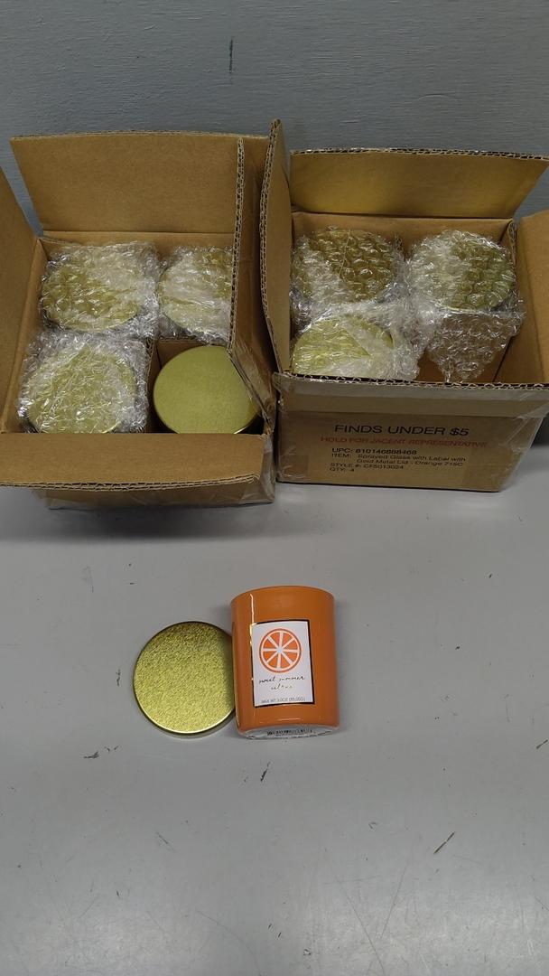 Sprayed Glass With Label With Gold Metal Lid 3.0 Oz Pack Of 8 Orange