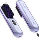 Purple Cordless Hair Straightener Brush, Portable Mini Heated Hair Brush for Women, 9600mAh USB-C Rechargeable, Lightweight Anti-Scald Straightener for Home, Office & Travel