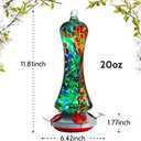 Glass Hummingbird Feeder for Outdoors: Leak Proof Hanging Hummingbirds Present for Women - Ant Moat & Hang Hook Included, Metal Base with 4 Feeding Ports & Perch, 20 Fluid Oz, Best Garden Decor