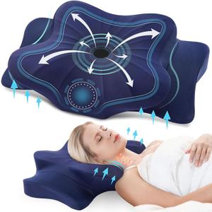 DONAMA Cervical Pillow for Neck and Shoulder,Contour Memory Foam Pillow,Ergonomic Neck Support Pillow for Side Back Stomach Sleepers with Pillowcase (Queen Size 24.8"Lx14.96"Wx5.51"H, Dark Blue)