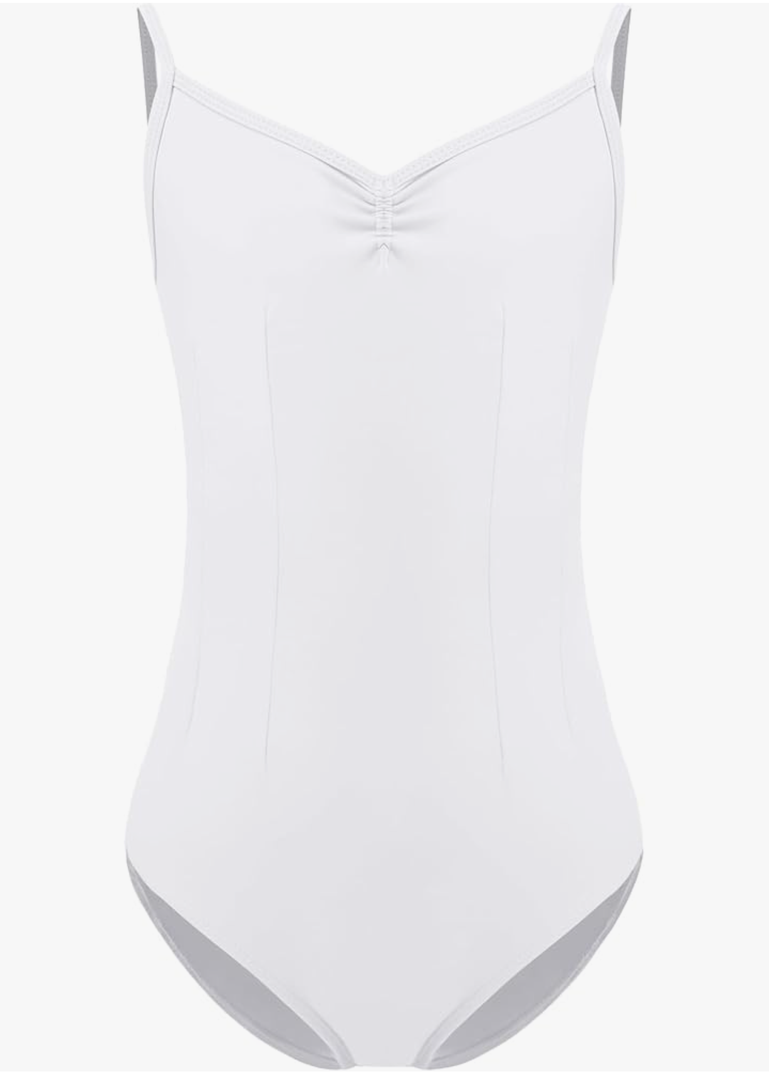 Girls Backless Dance Leotard – Ballet & Gymnastics Outfit with Adjustable Strap (10-12 Years, White)