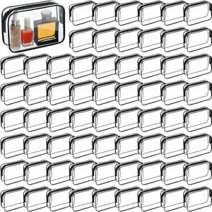 Sanwuta 100 Pcs Clear Makeup Bags Bulk Tsa Approved Toiletry Bag for Travel Transparent Cosmetic Bag PVC Waterproof Travel Small Pouches with Zipper for Men and Women(Black)