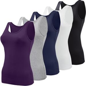BQTQ 5 Pcs Basic Tank Tops for Women Undershirt Tank Top Sleeveless Under Shirts (X-Large, Black, White, Gray, Indigo, Navy)