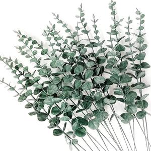 60pcs Eucalyptus Stems Artificial Eucalyptus Leaves Fake Greenery Branches Stems Faux Eucalyptuses Wedding Bouquet (60, Green)