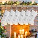 Seematn 6 Pcs Christmas Stockings with 6 Pcs Stocking Holders Set 20 Inch White Faux Fur Xmas Stockings Embroidered Snowflake Xmas Stocking Large Family Holiday Fireplace Hanging Decor(Silver,Cute)