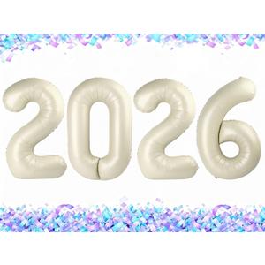 2026 Cream Numbers Balloon 40 Inch, Happy New Years 2026 Balloons for Nye Decor Party, 2026 Digital Balloon Graduation Decoration Supplies