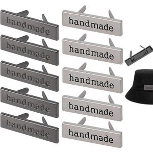 JANKOW 10 Pcs Handmade Metal Labels Rectangle Alloy Tags, Handmade Metal Labels, for Handmade Items, with Shim Rectangle Alloy Tags, for DIY Gift Purses Bags Shoe Shat Accessories (Silver, Black)