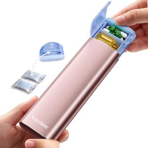 Vaydeer Metal Travel Pill Organizer  Compact Weekly Pill Box for Daily Medication  Portable Small Pill Case for Vitamins, Pills & Supplements (Rose Gold)