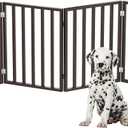 Pet Gate - 4-Panel Indoor Foldable Dog Fence for Stairs, Hallways or Doorways - 72x24-Inch Retractable Wood Freestanding Dog Gates by PETMAKER (Brown)