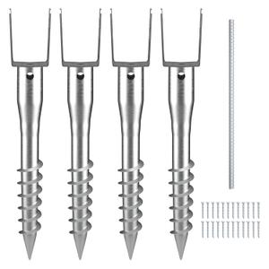 VEVOR Ground Screw, No Dig Ground Anchor 4 Pack 3.94 x 2.76 x 27.56 in DIY Screw in Stake, Includes 6 Lag Bolts & a Rebar, U-Shape Heavy Duty Steel Post Holder, Great for Mailbox and Fence Posts