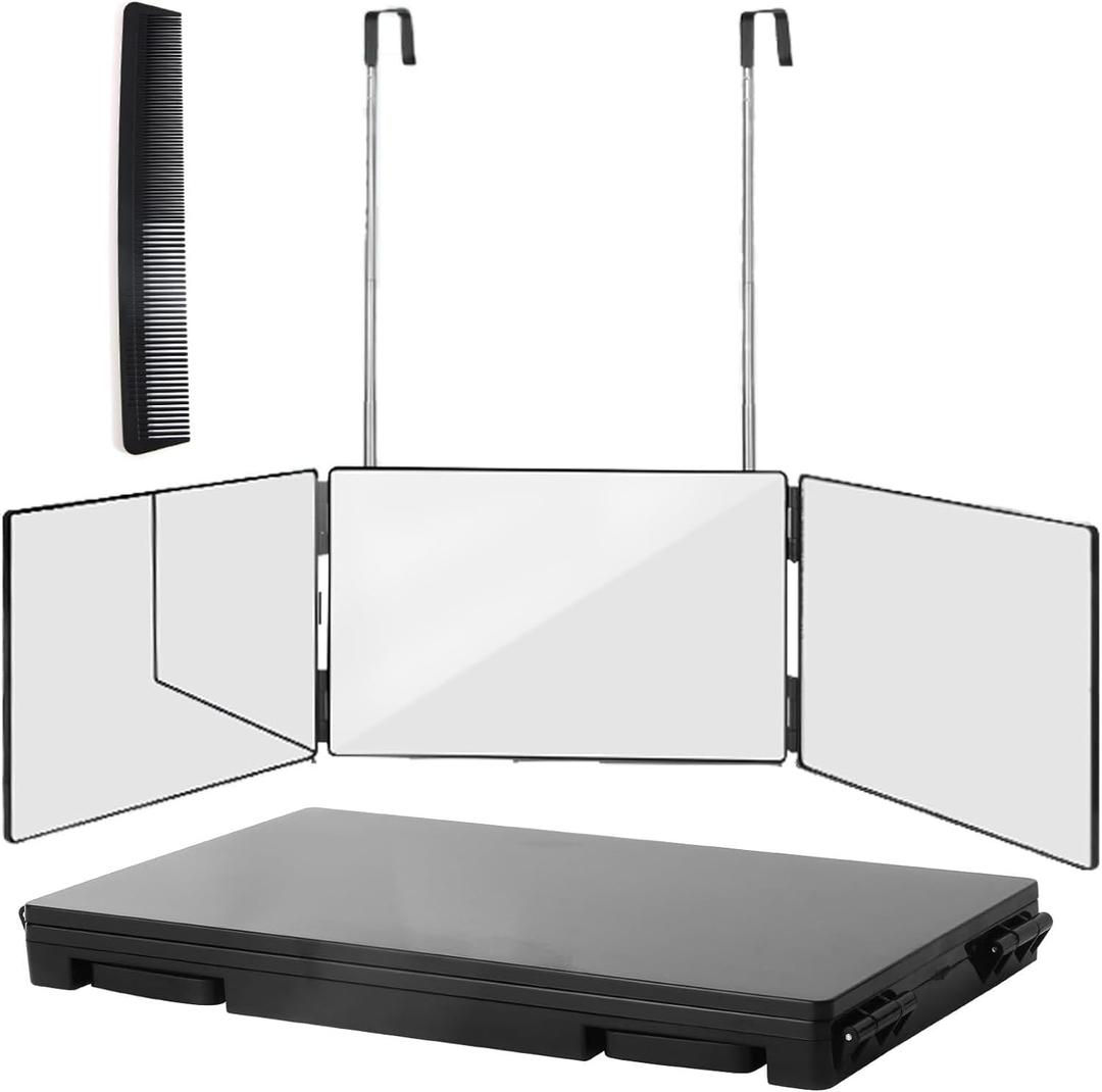 360 Viewing Mirror for Hair Cutting and Styling, Adjustable Height Mirror for Grooming, Makeup and Shaving, Clear HD Glass, Portable for Bathroom or Travel (Black) 360 Viewing Mirror for Hair Cutting and Styling, Adjustable Height Mirror for Grooming, Makeup and Shaving, Clear HD Glass, Portable for Bathroom or Travel (Black)