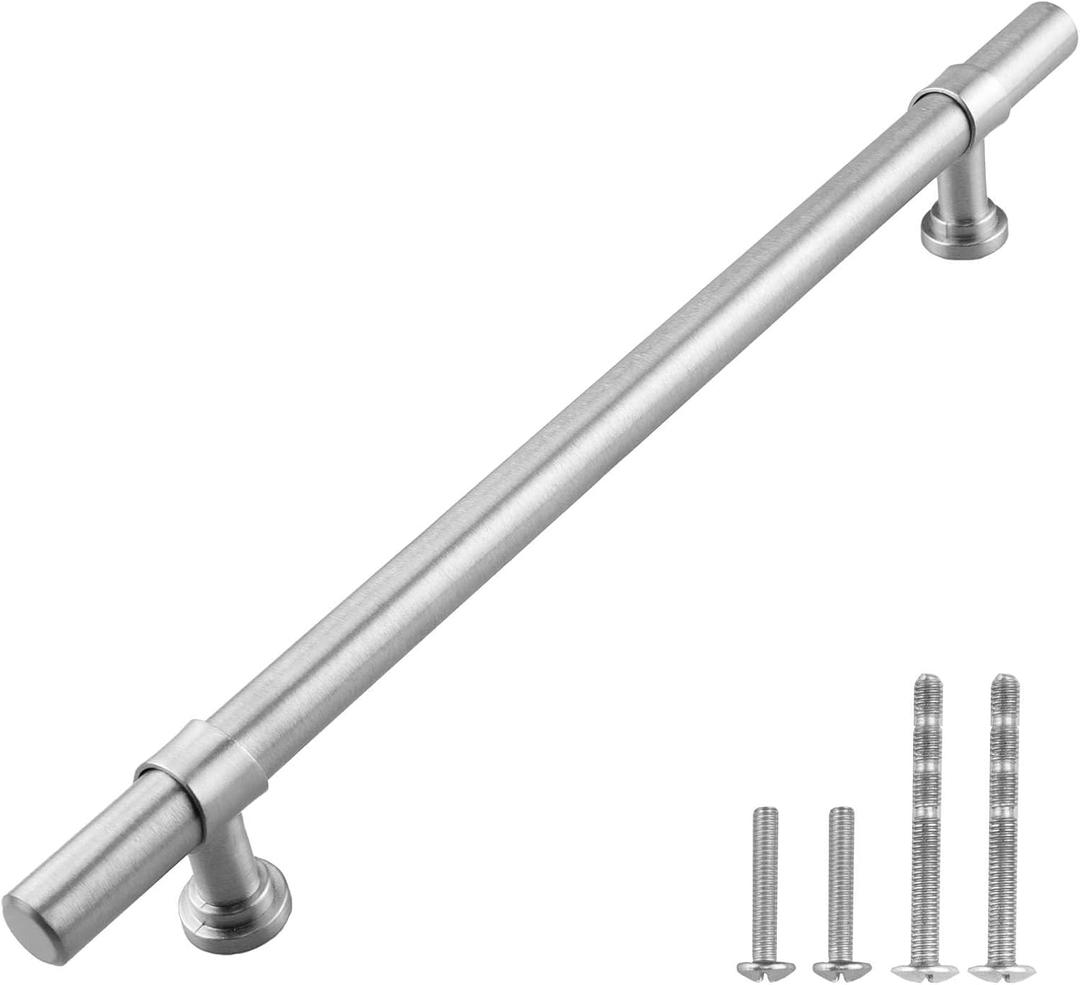 Modket 10 Pack Round Bar Cabinet Handle 304 Stainless Steel  10" Overall Length, 7-1/2" (192mm) Hole Center, Brushed Nickel
