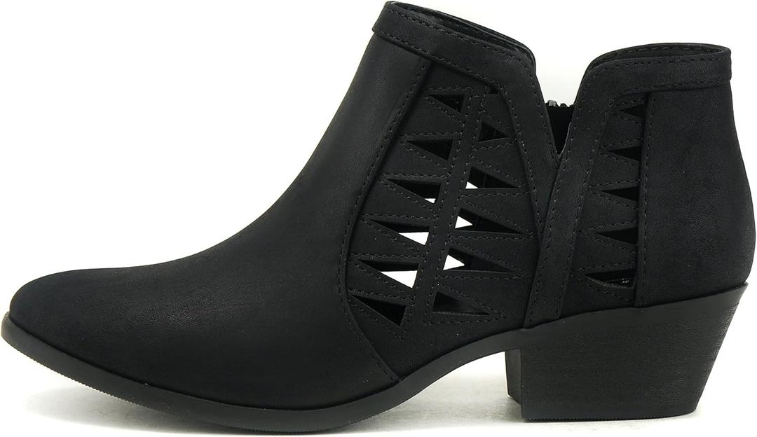 Soda CHANCE Womens Perforated Cut Out Stacked Block Heel Ankle Booties (10, BLACK NBPU, numeric_10)