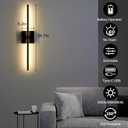 Battery Operated Wall Sconces Set of Two, Dimmable Wall Sconce with Remote Control, Rechargeable LED Wireless Wall Light for Bedroom, Living Room, Hallway, 350° Rotate, 26.7 Inch, Black(2 Pack)