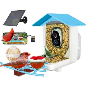 64GB Smart Bird Feeder with Camera Solar Powered, 2K 3MP HD Live Video &Playback on Phone, AI Identify +10,000 Bird Species, 2.4G WiFi Bird Feeder Camera Wireless Outdoor House-Bird Watching (Blue)