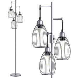 Nintiue Dimmable Floor Lamp, 3 x 800LM LED Edison Bulbs Included, Industrial Floor Lamp Standing Tree Lamp with Elegant Teardrop Cage Heads Tall Lamps for Living Room Bedroom-Grey (Grey-70 inches)