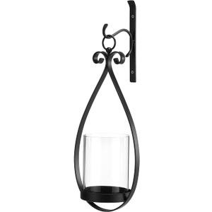Hanging Water Drop-Shaped Wall Sconce Wall Mounted Hurricane Candle Holder Glass & Metal Farmhouse Handcrafted Wall Art Decorations, Black HT21-0204B