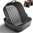 8.5 Inch Square Silicone Air Fryer Liners 2 Pack, Reusable Air Fryer Basket Liners for Ninja AF141 AF142 AF181, COSORI, Cuisinart, Chefman, Instant Air Fryer 56.5 QT (Black)