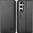 SHIELDON Wallet Case for Galaxy S25 6.2", Genuine Leather Folio Case with Kickstand RFID Blocking Card Holder Magnetic Full Protection Phone Cover Compatible with Galaxy S25 5G 2025 - Black