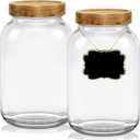 2 pack 1 Gallon Glass Jars with Airtight Lid, Wide Mouth Mason Jars with Wood Lid, 128 oz Large Glass Jars for Kitchen to Store Flour, Rice, Beans, Grains, Oats, Pasta, Sugar, Cookies