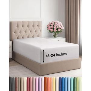 Extra Deep Twin XL Fitted Sheet - Hotel Luxury Single Fitted Sheet Only - Easily Fits 18 inch to 24 inch Mattress - Ultra Soft, Wrinkle Free with Extra Deep Pockets - Breathable & Comfy - French Grey