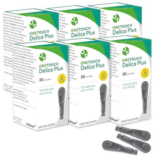 OneTouch Delica Plus Lancets - 180 Count - 30-Gauge Lancets for Blood Sugar Testing - Virtually Pain-Free - Single-Use for Glucose Monitoring & Diabetes Supplies - 30 Count/Pack (6 Pack)
