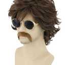 LeMarnia 70s Mens Wigs Brown Short Wavy Shaggy Wig Cosplay Halloween Costume Wigs+Wig Cap