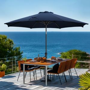 wikiwiki 9FT Patio Umbrellas Outdoor Table Market Umbrella with Push Button Tilt/Crank, 8 Sturdy Ribs, Fade Resistant Waterproof POLYESTER DTY Canopy for Garden, Lawn, Deck,Backyard&Pool,Midnight Blue