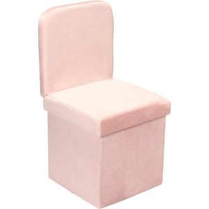B FSOBEIIALEO Velvet Storage Ottoman with Seat Back, Folding Storage Chair for Living Room, Space-Saving Room Organizer Cubes, Toy Chest Storage Cubes Box (Pink, Medium)