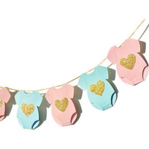 Blue Pink Baby Shower Paper Garland Short-Sleeve Bodysuits Clothesline Garland Gender Reveal Birthday Banner Baby Outfit Pre - Strung Paper Decorations 9 pcs