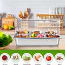Ziliny 6 Pan Countertop Ice Food Serving Display Container with Clear Roll Top Cover, Stainless Steel Serving Tray Buffet Condiment Dispenser for Restaurant Hotel Kitchen Party, 22.1" x 14.8" x 7.7"