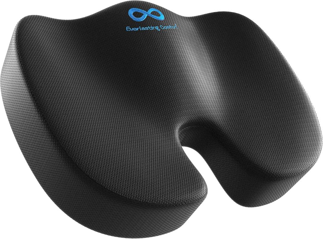 Everlasting Comfort Doctor Recommended Memory Foam Seat Cushion for Office Chairs & Car Seat - Ergonomic Office Desk Accessories for Tailbone Pain Relief, Sciatica & Back Support