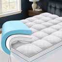 Full Size Dual Layer 4 Inch Memory Foam Mattress Topper, 2 Inch Gel Memory Foam and 2 Inch Pillow Top Mattress Pad Cover, Thick Soft Bed Topper Medium Support for Back Pain, White