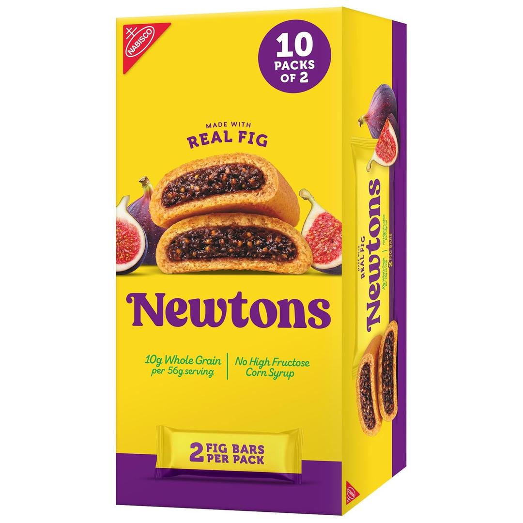 NEWTONS Soft Baked Real Fruit Fig Bars, Fig Cookies, 10 Snack Packs (2 Cookies Per Pack) (EXP 02/13/27)
