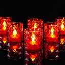 Homemory 2" x 2" Acrylic Votive Candle Holders with Auto Timer Flameless Led Tealight, Battery Powered Fake Electric Candles for Wedding Centerpiece, Table, Christmas Decor (6Pack, Red Base)