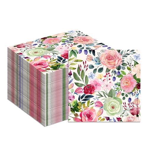 Watercolor Floral Paper Napkin, 40PCS Rose Flower Napkins Disposable Luncheon,Flower Party Supplies Birthday Decorations,Floral Party Dinner Paper Napkins for Wedding,Baby Shower,Birthday, 6.5" x 6.5"