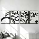 AMAATE 4Pcs Black Metal Tree of Life Bird Hollow Wall Sculpture Decor Set | Matte black Tree of Life hollow metal wall art, bird silhouettes, easy install, natural decor for living room & bedroom