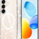FNTCASE for Samsung Galaxy S25-Plus Case: S24-Plus Bling Sparkle Clear Magnetic Military Grade Drop Protection Anti Yellowing Glitter Cell Phone Cover - Rugged Shockproof Protective Transparent Cases