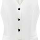 V VOCNI Women's Fully Lined 4 Button V-Neck Economy Dressy Suit Vest Waistcoat (Medium, White)