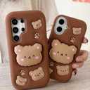 Kawaii 3D Teddy Bear Pop-Up Stand and Grip Phone Case for Samsung Galaxy S23 Ultra, Cute Cartoon Animal Phone Cover for Girls, Boys, Kids, Teens, and Womens