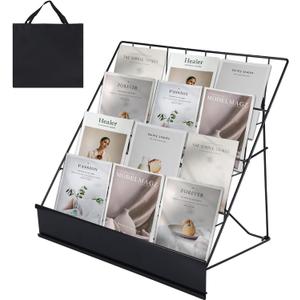 Book Display Rack with Storage Bag, Book Signing Rack, 4 Tiered Tabletop Magazine Display Rack for Library Classroom Picture Literature Brochure 16.14" x 17.95" x 17.24"