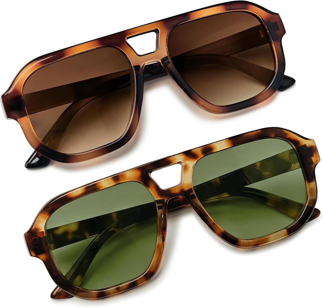 livho Trendy Polarized Square Aviator Sunglasses Women Men Square Eyewear Frame, Retro Sun Glasses for Women Men 2025 Shades (*Brown Tortoise/Brown + Brown Tortoise/Green)