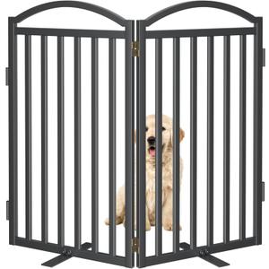 Malier Metal Freestanding Dog Gates with Door, 36'' Height Outdoor Indoor Dog Fences, Extra Wide Foldable Puppy Gate for Stairs (Black, 2 Panels 40''W  36''H)