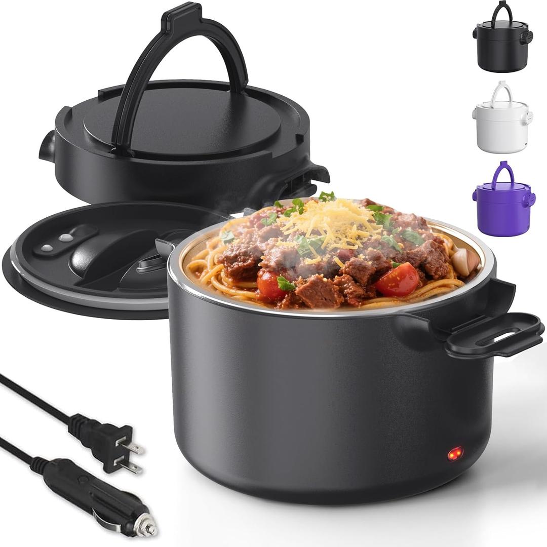 Electric Lunch Box, 33OZ Portable Food Warmer | 100W Rapid Heating & Leak-Proof 304 Stainless Steel | 3-in-1(Car 12V/24V & Home 110V) | Perfect for Work/Travel,On-the-Go,Ideal Gift for Men & Women